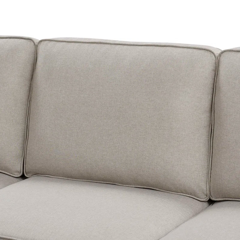 L- Shape Sectional Sofa: 7 - Piece Modular Corner Sectional(Beige Polyester Blend)