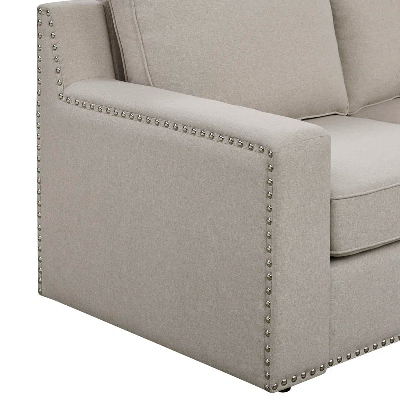 L- Shape Sectional Sofa: 7 - Piece Modular Corner Sectional(Beige Polyester Blend)