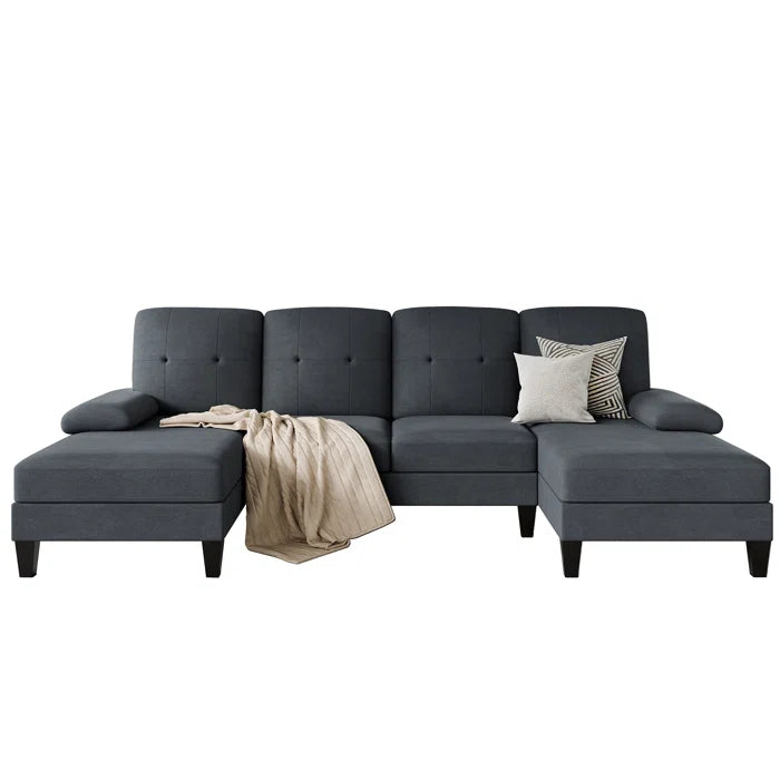 U- Shape Sectional Sofa: 106" Modular Upholstered Sectional 3-Piece Sectional for Living Room(Black Cotton Blend)