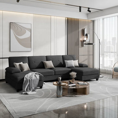 U- Shape Sectional Sofa: 106" Modular Upholstered Sectional 3-Piece Sectional for Living Room(Black Cotton Blend)