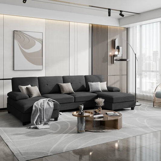 U- Shape Sectional Sofa: 106" Modular Upholstered Sectional 3-Piece Sectional for Living Room(Black Cotton Blend)