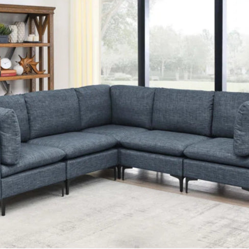 L Shape Sectional Sofa: 5 Piece Corner Sectional (Blue Linen Blend)