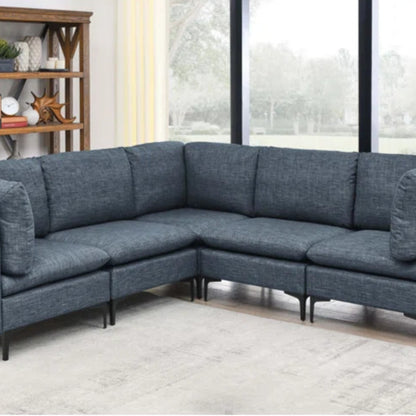 L Shape Sectional Sofa: 5 Piece Corner Sectional (Blue Linen Blend)