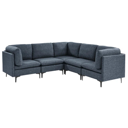 L Shape Sectional Sofa: 5 Piece Corner Sectional (Blue Linen Blend)