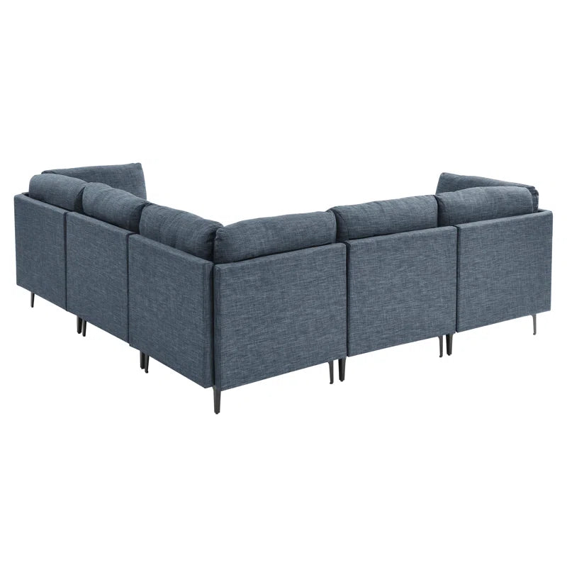 L Shape Sectional Sofa: 5 Piece Corner Sectional (Blue Linen Blend)