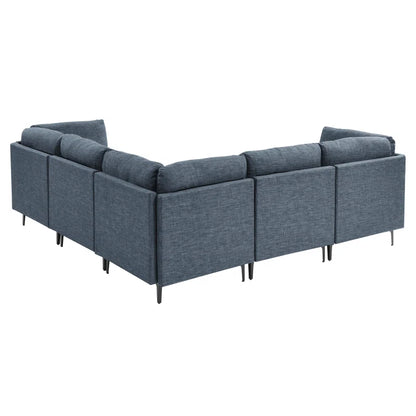 L Shape Sectional Sofa: 5 Piece Corner Sectional (Blue Linen Blend)