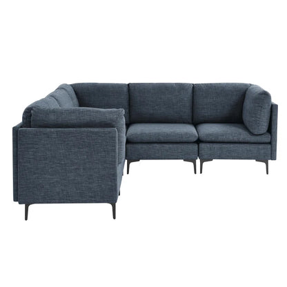 L Shape Sectional Sofa: 5 Piece Corner Sectional (Blue Linen Blend)