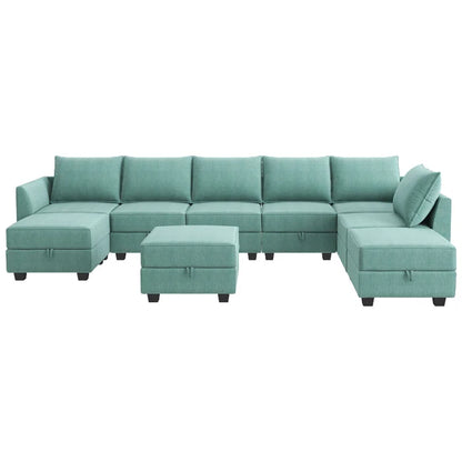 U-shaped Grey Sectional Sofa with Chaise Modular Sectional Sofa(Blue Polyester)