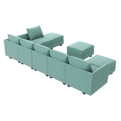 U-shaped Grey Sectional Sofa with Chaise Modular Sectional Sofa(Blue Polyester)