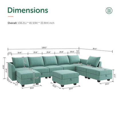 U-shaped Grey Sectional Sofa with Chaise Modular Sectional Sofa(Blue Polyester)