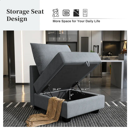 U-shaped Grey Sectional Sofa with Chaise Modular Sectional Sofa(Bluish Gray Polyester)