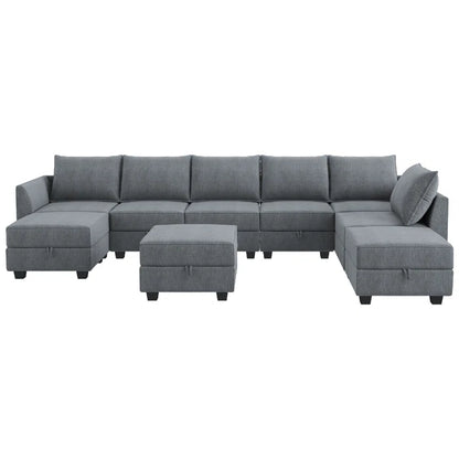 U-shaped Grey Sectional Sofa with Chaise Modular Sectional Sofa(Bluish Gray Polyester)