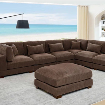 THE CASA ORO® U- Shape Sectional Sofa: 7 - Piece 144" Wide Modular Corner Sectional(Brown Corduroy)