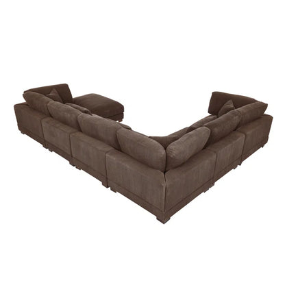 THE CASA ORO® U- Shape Sectional Sofa: 7 - Piece 144" Wide Modular Corner Sectional(Brown Corduroy)