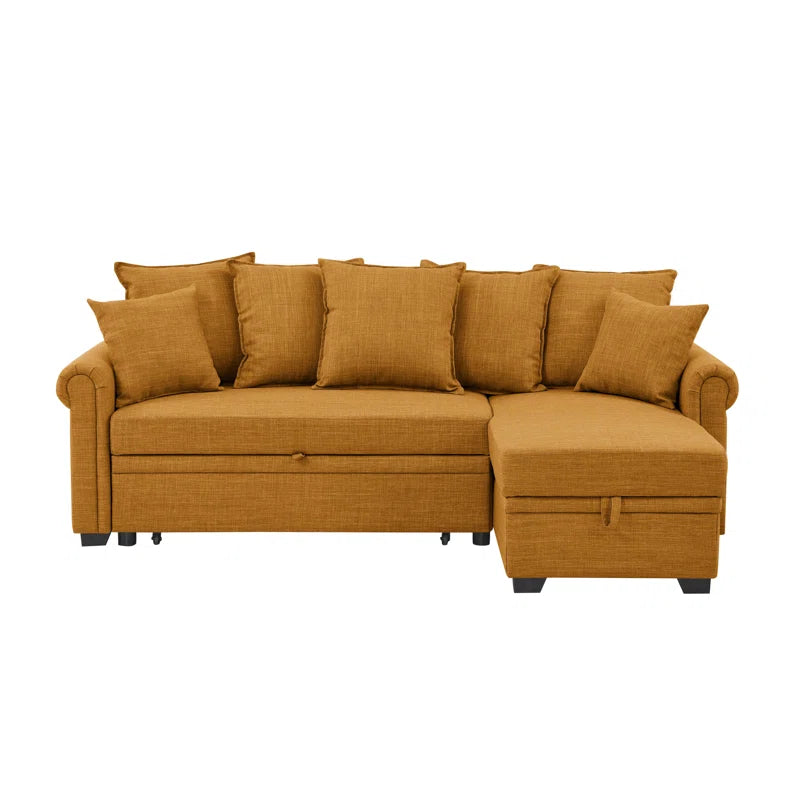 L- Shape Sectional Sofa: 4 - Piece Upholstered Sectional Sleeper Sofa Bed(Brown Yellow Linen Blend)