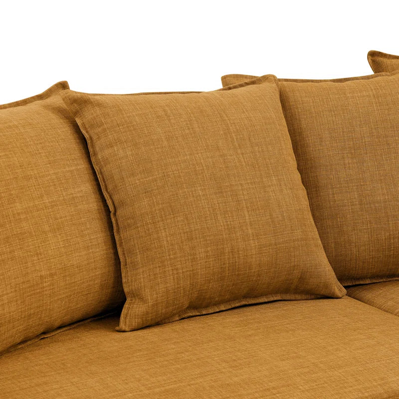 L- Shape Sectional Sofa: 4 - Piece Upholstered Sectional Sleeper Sofa Bed(Brown Yellow Linen Blend)