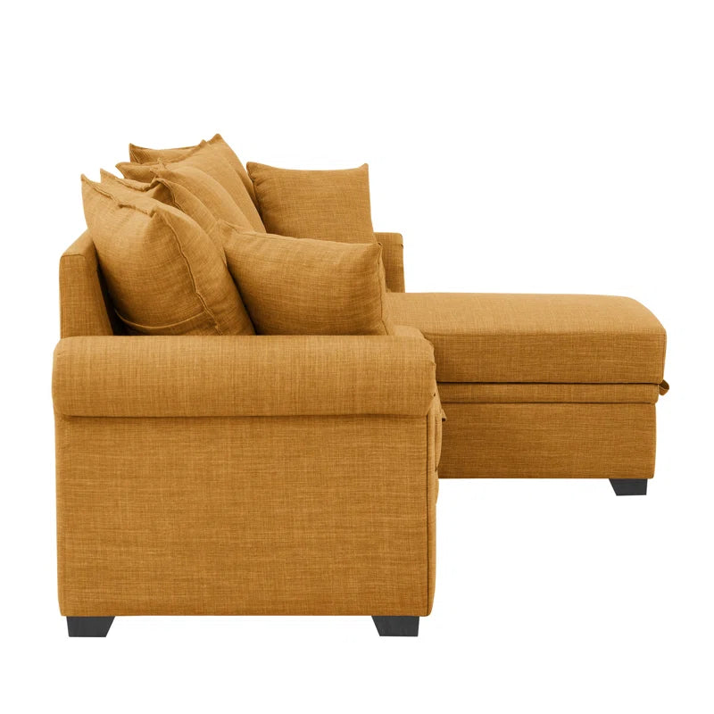 L- Shape Sectional Sofa: 4 - Piece Upholstered Sectional Sleeper Sofa Bed(Brown Yellow Linen Blend)