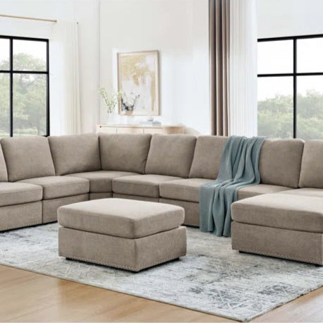 U-Shape Sectional Sofa: 8 - Piece Modular Large Sectional Seat (Camel Polyester)