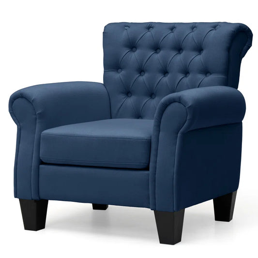 THE CASA ORO® Classic Clasp Design Upholstered Wing Chair(Blue Polyester)