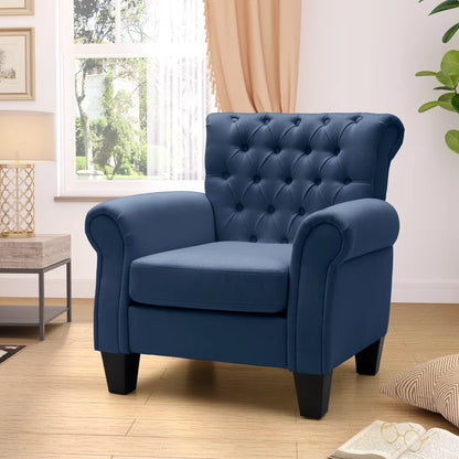 THE CASA ORO® Classic Clasp Design Upholstered Wing Chair(Blue Polyester)