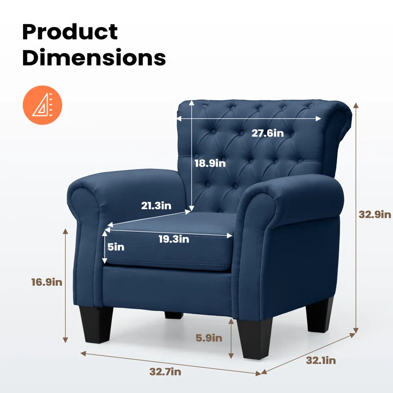 THE CASA ORO® Classic Clasp Design Upholstered Wing Chair(Blue Polyester)