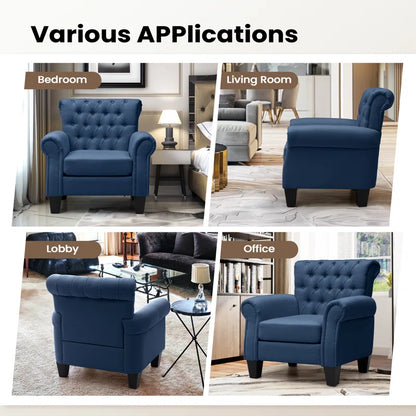 THE CASA ORO® Classic Clasp Design Upholstered Wing Chair(Blue Polyester)
