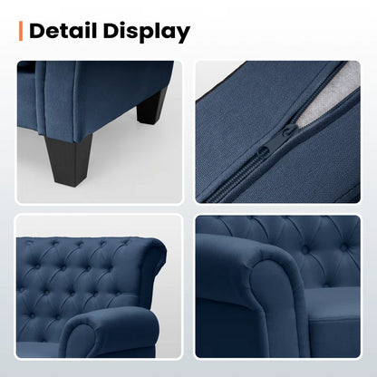 THE CASA ORO® Classic Clasp Design Upholstered Wing Chair(Blue Polyester)