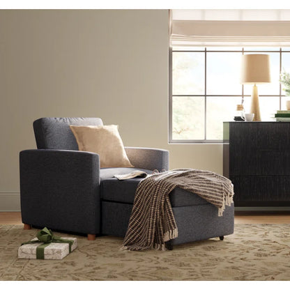Sofa Chair: 36" Convertible Sleeper Accent Chair with Cushion(Navy Polyester)