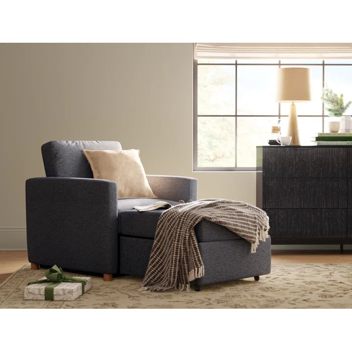 Sofa Chair: 36" Convertible Sleeper Accent Chair with Cushion(Navy Polyester)
