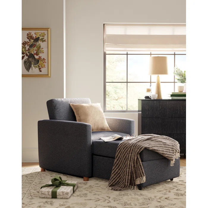 Sofa Chair: 36" Convertible Sleeper Accent Chair with Cushion(Navy Polyester)