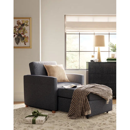 Sofa Chair: 36" Convertible Sleeper Accent Chair with Cushion(Navy Polyester)