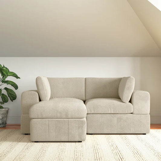 L-Shape Sectional Sofa: 3 - Piece Corduroy Sectional Sofa and Chaise(Beige Corduroy)