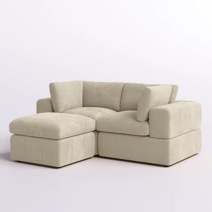 L-Shape Sectional Sofa: 3 - Piece Corduroy Sectional Sofa and Chaise(Beige Corduroy)