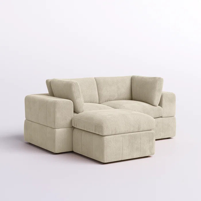 L-Shape Sectional Sofa: 3 - Piece Corduroy Sectional Sofa and Chaise(Beige Corduroy)