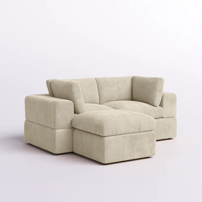 L-Shape Sectional Sofa: 3 - Piece Corduroy Sectional Sofa and Chaise(Beige Corduroy)