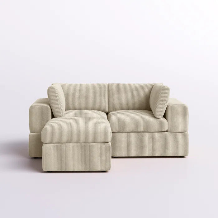 L-Shape Sectional Sofa: 3 - Piece Corduroy Sectional Sofa and Chaise(Beige Corduroy)