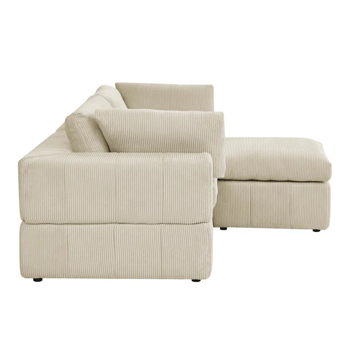 L-Shape Sectional Sofa: 3 - Piece Corduroy Sectional Sofa and Chaise(Beige Corduroy)