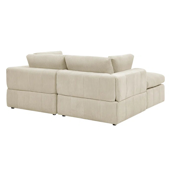 L-Shape Sectional Sofa: 3 - Piece Corduroy Sectional Sofa and Chaise(Beige Corduroy)