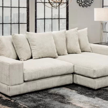 L-Shape Sectional Sofa: 108" Corduroy Sectional Sofa and Chaise(Beige)