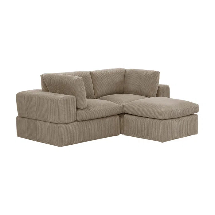 L-Shape Sectional Sofa: 3 - Piece Corduroy Sectional Sofa and Chaise(Camel Corduroy)