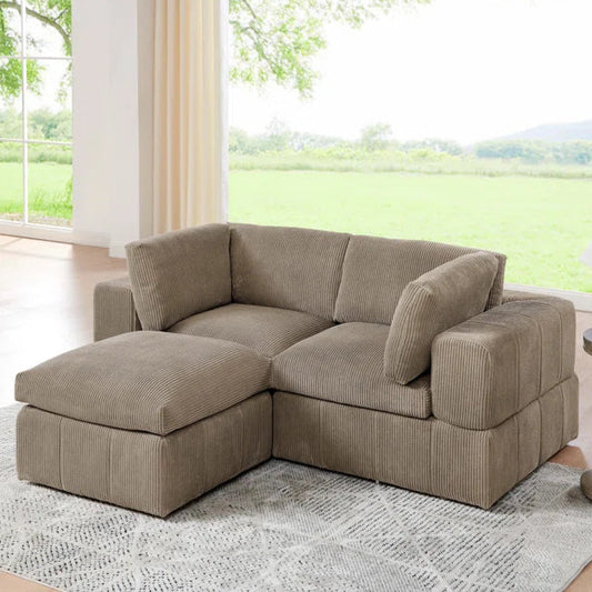 L-Shape Sectional Sofa: 3 - Piece Corduroy Sectional Sofa and Chaise(Camel Corduroy)