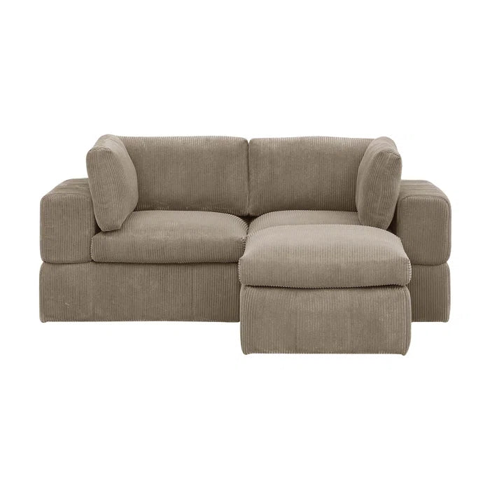 L-Shape Sectional Sofa: 3 - Piece Corduroy Sectional Sofa and Chaise(Camel Corduroy)