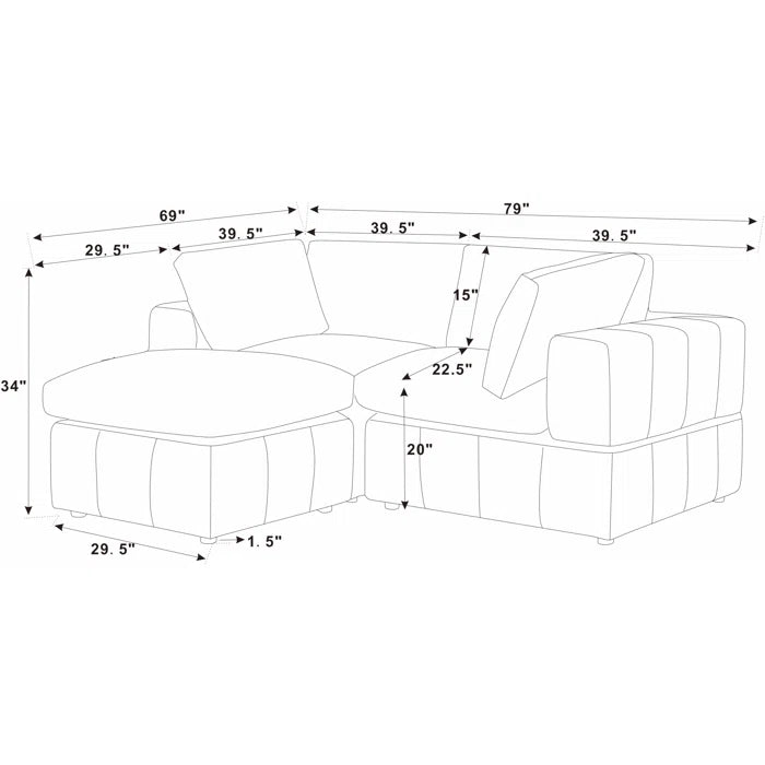 L-Shape Sectional Sofa: 3 - Piece Corduroy Sectional Sofa and Chaise(Camel Corduroy)