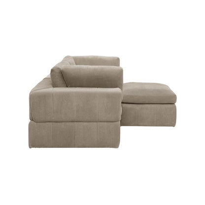 L-Shape Sectional Sofa: 3 - Piece Corduroy Sectional Sofa and Chaise(Camel Corduroy)