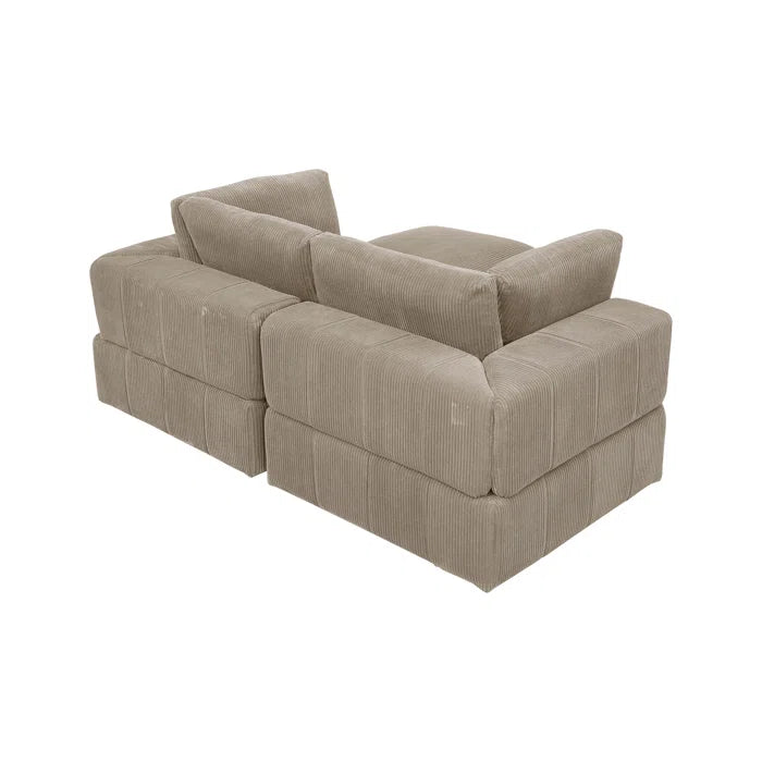 L-Shape Sectional Sofa: 3 - Piece Corduroy Sectional Sofa and Chaise(Camel Corduroy)