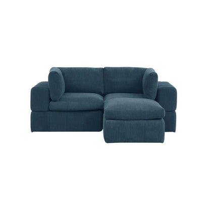 L-Shape Sectional Sofa: 3 - Piece Corduroy Sectional Sofa and Chaise(Dark Blue Corduroy)