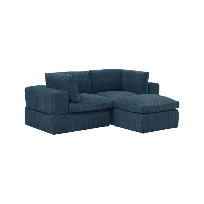 L-Shape Sectional Sofa: 3 - Piece Corduroy Sectional Sofa and Chaise(Dark Blue Corduroy)