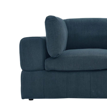 L-Shape Sectional Sofa: 3 - Piece Corduroy Sectional Sofa and Chaise(Dark Blue Corduroy)