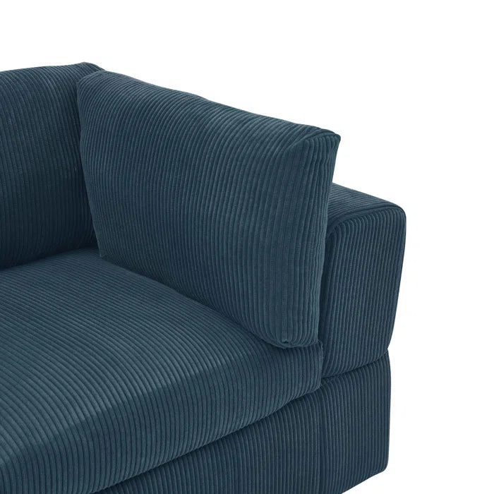 L-Shape Sectional Sofa: 3 - Piece Corduroy Sectional Sofa and Chaise(Dark Blue Corduroy)