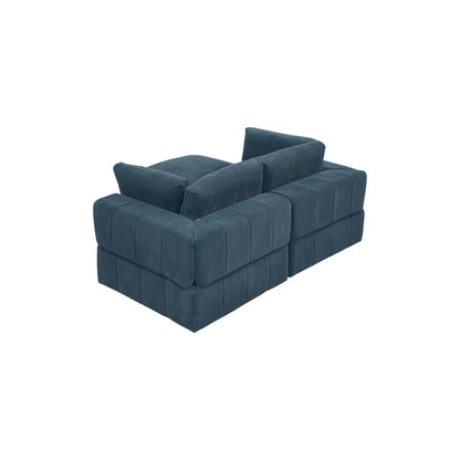 L-Shape Sectional Sofa: 3 - Piece Corduroy Sectional Sofa and Chaise(Dark Blue Corduroy)